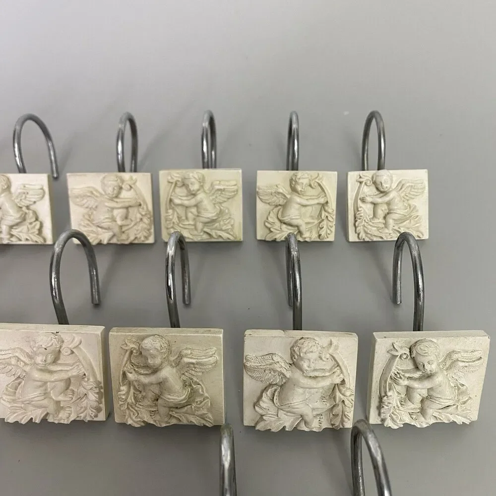 Vintage Cupid Cherub Angel Shower Curtain Hooks Putti Putto Bathroom Decor 17pcs